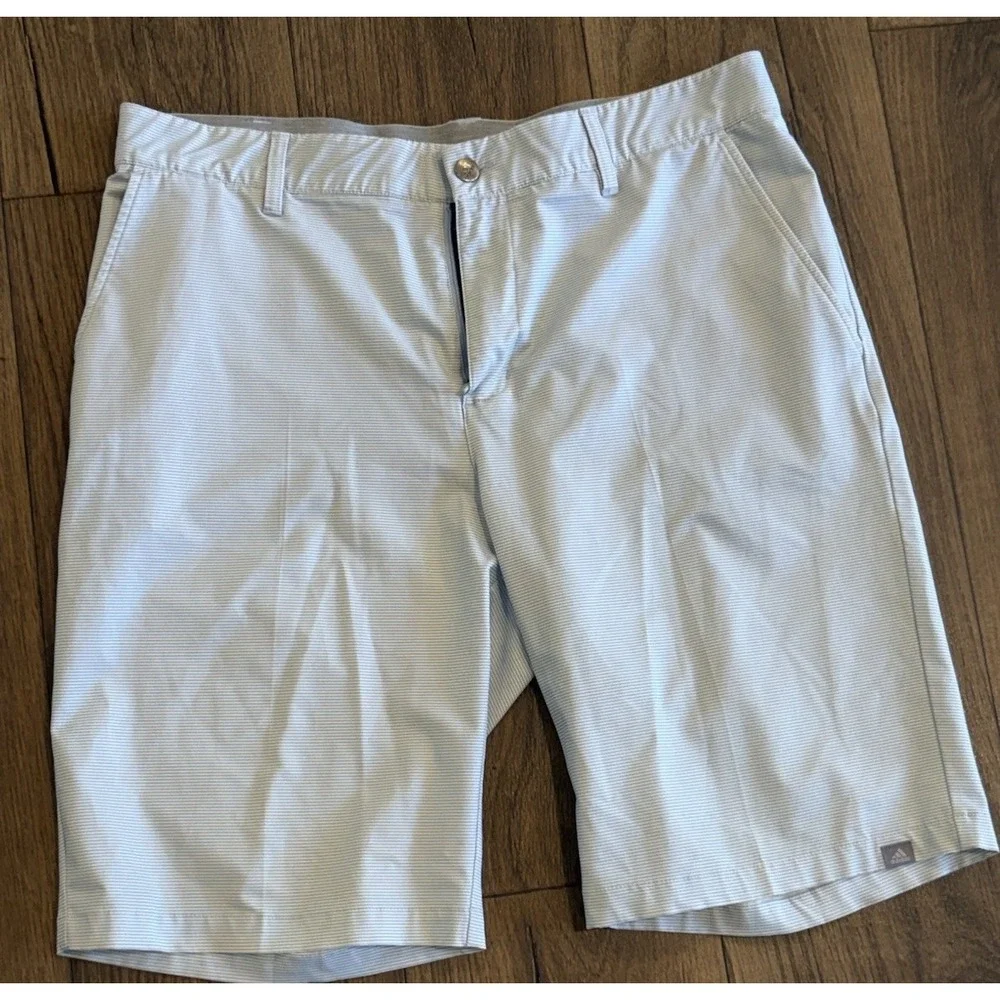 Adidas Golf Shorts Mens 34 Baby Blue Pinstripe Performance Flat Front
